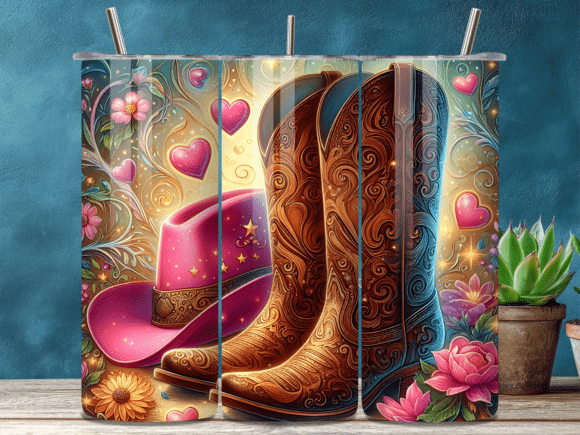Download Valentines Day Cowgirl Hat Boots Tumbler - Premium Resources