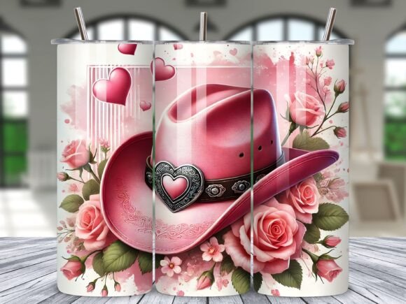 Download Pink Cowgirl Hat Flowers Tumbler Wrap - Premium Bundle