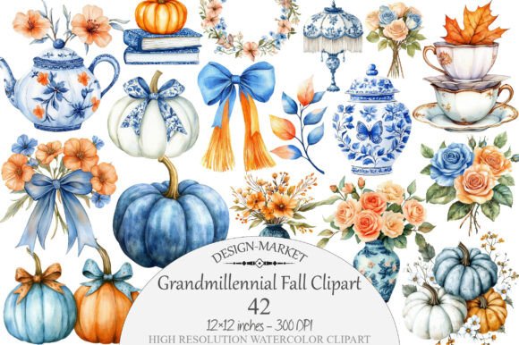 Download Watercolor Grandmillennial Fall Clipart - Fall clipart Collection