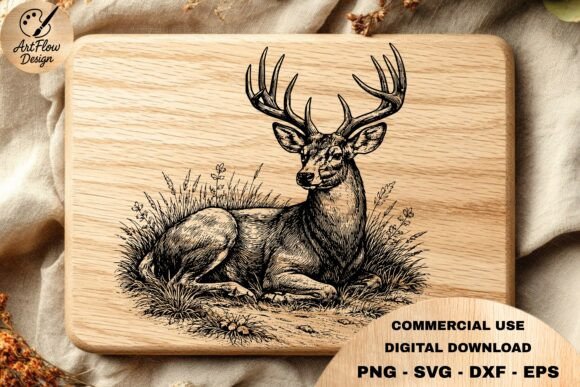 Download Resting Deer Engraving SVG - Deer Collection