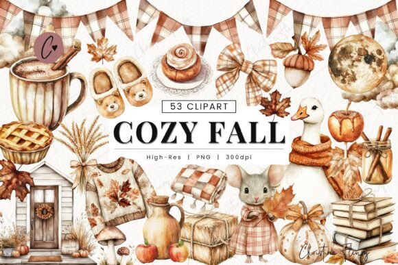 Download Watercolor Cozy Fall Clipart Bundle - Fall clipart Collection
